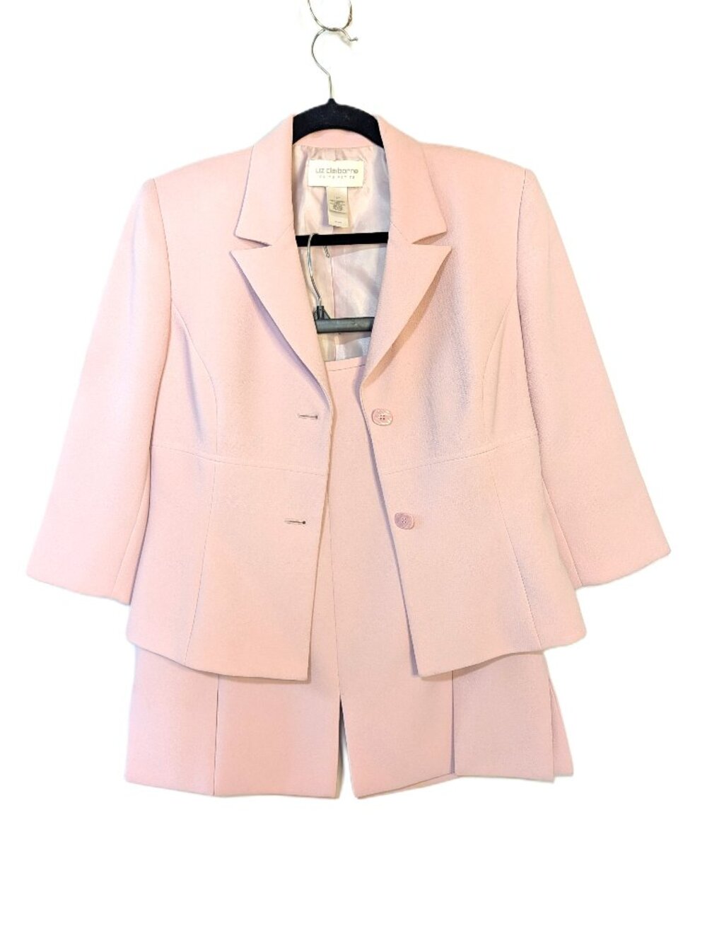 Liz Claiborne Vintage Pink Blazer Pleated Skirt Suit Set Women's 12P 12 Petite